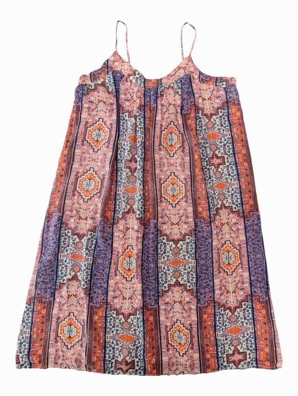 Lucky Brand Geo Patchwork Boho Slip Shift Dress Size XL Spaghetti Straps Flowy